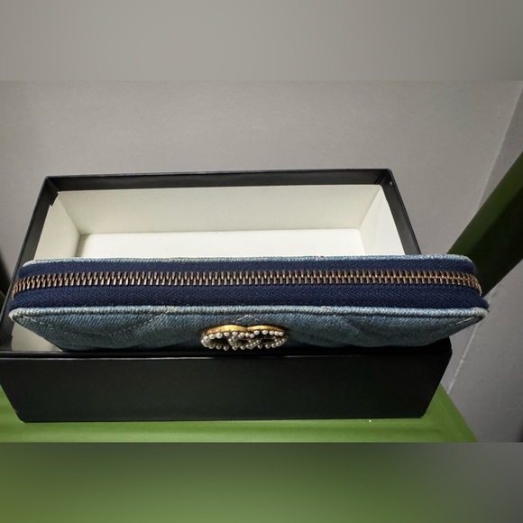 RARE Gucci GG Marmont Denim Quilted Zip Around Wallet Excellent Condition - Picture 3 of 8